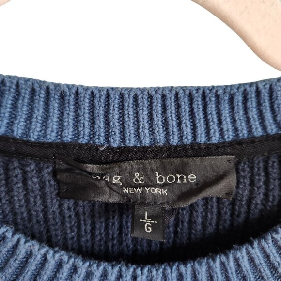 Rag & Bone Sweater Men's Large Blue Emory Cotton Crew Neck Colorblock Cotton - Picture 5 of 10